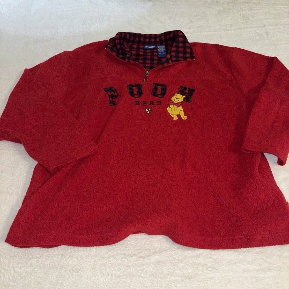 Disney Pooh Bear Fleece Pullover XL Red Quarter Zip Embroidered